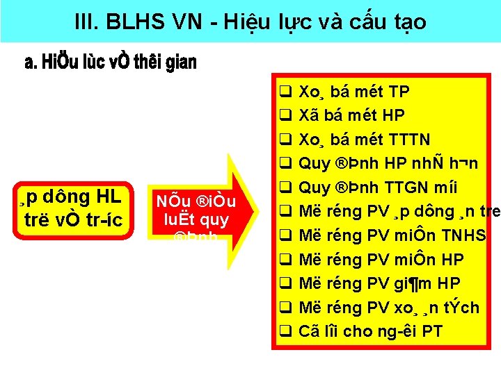 III. BLHS VN Hiệu lực và cấu tạo ¸p dông HL trë vÒ tr