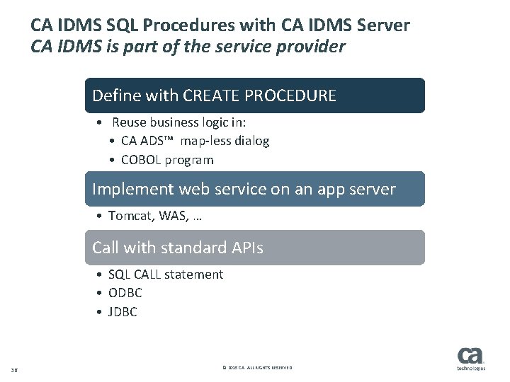 CA IDMS SQL Procedures with CA IDMS Server CA IDMS is part of the