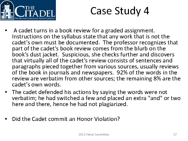 Case Study 4 • A cadet turns in a book review for a graded