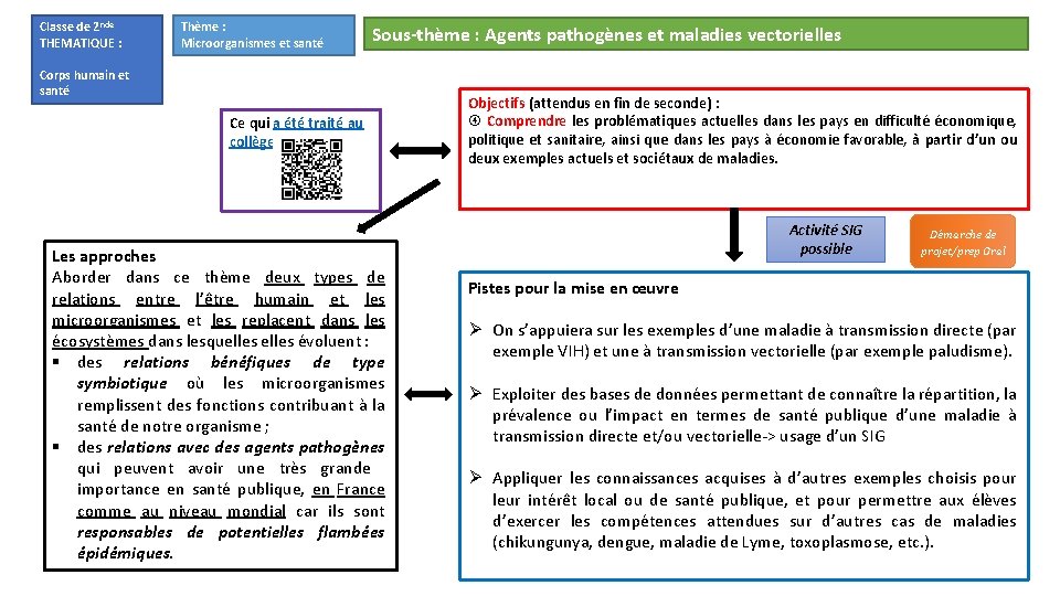 Classe de 2 nde THEMATIQUE : Thème : Microorganismes et santé Sous-thème : Agents