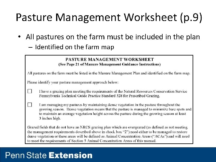 Pasture Management Worksheet (p. 9) • All pastures on the farm must be included Pasture Management Worksheet (p. 9) • All pastures on the farm must be included