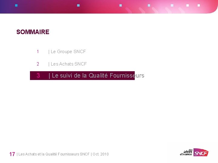 SOMMAIRE 1 | Le Groupe SNCF 2 | Les Achats SNCF 3 | Le