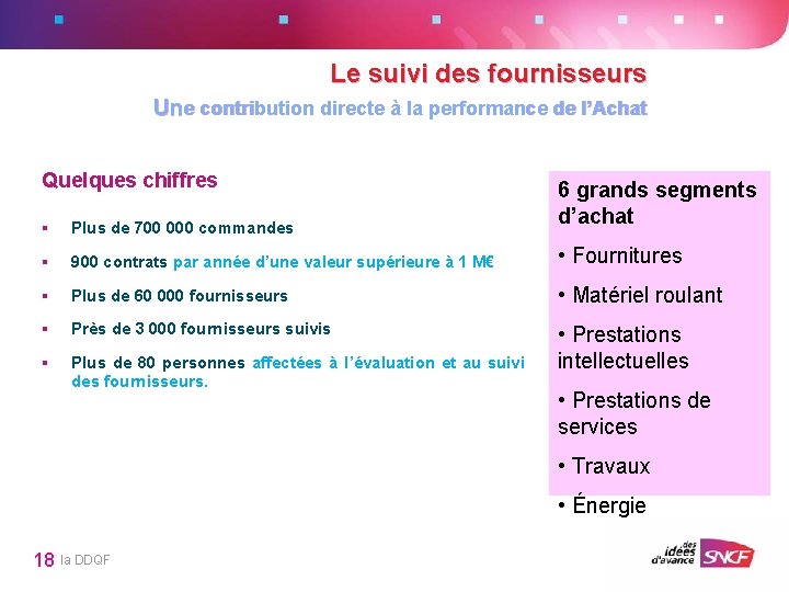 Le suivi des fournisseurs Une contribution directe à la performance de l’Achat Quelques chiffres