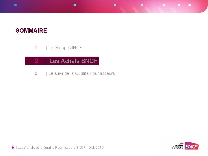 SOMMAIRE 1 | Le Groupe SNCF 2 | Les Achats SNCF 3 | Le