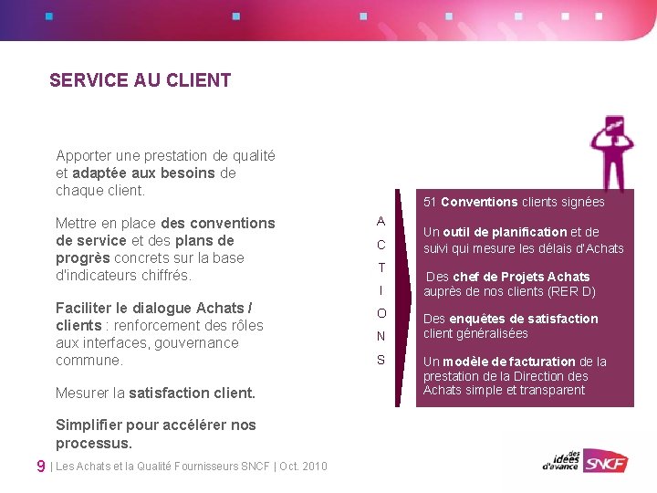 SERVICE AU CLIENT Apporter une prestation de qualité et adaptée aux besoins de chaque