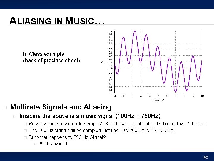 ALIASING IN MUSIC… In Class example (back of preclass sheet) � Multirate Signals and