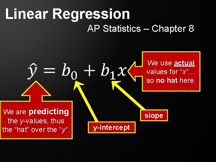 Linear Regression AP Statistics – Chapter 8 We are predicting the y-values, thus the