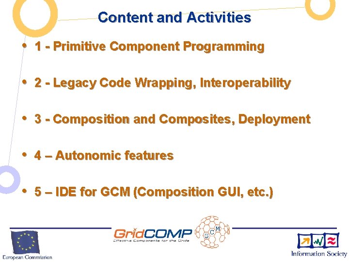 Content and Activities • 1 - Primitive Component Programming • 2 - Legacy Code