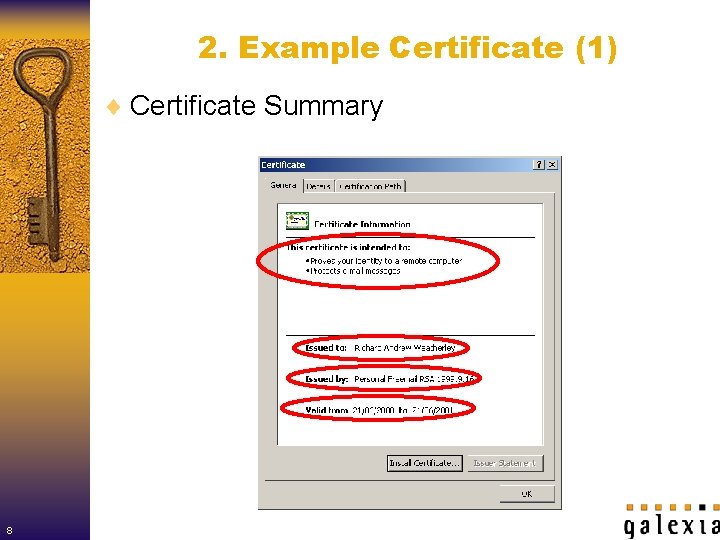 2. Example Certificate (1) ¨ Certificate Summary 8 