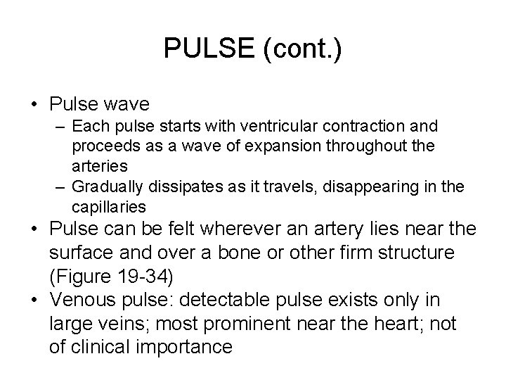 PULSE (cont. ) • Pulse wave – Each pulse starts with ventricular contraction and