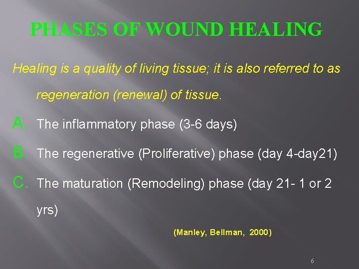 PHASES OF WOUND HEALING Healing is a quality of living tissue; it is also PHASES OF WOUND HEALING Healing is a quality of living tissue; it is also