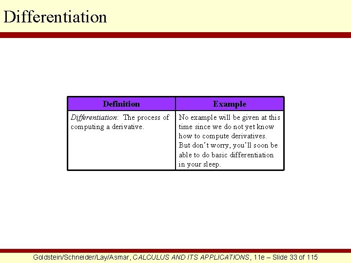 Differentiation Definition Example Differentiation: The process of computing a derivative. No example will be