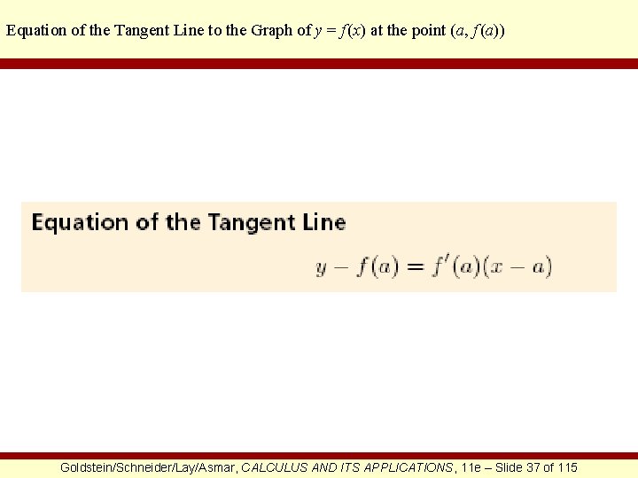 Equation of the Tangent Line to the Graph of y = f (x) at