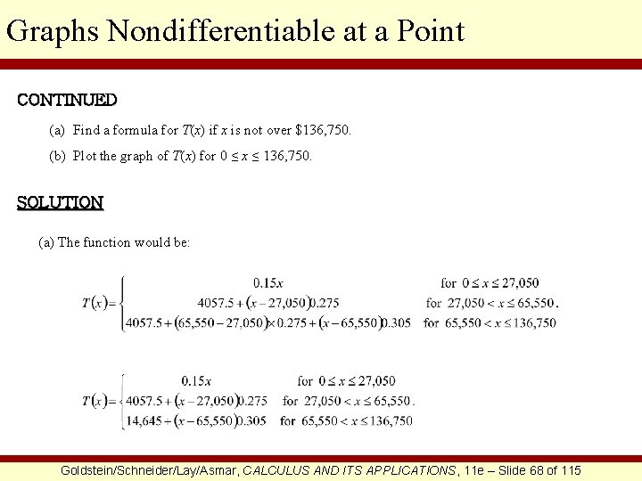 Graphs Nondifferentiable at a Point CONTINUED (a) Find a formula for T(x) if x