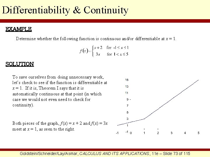 Differentiability & Continuity EXAMPLE Determine whether the following function is continuous and/or differentiable at