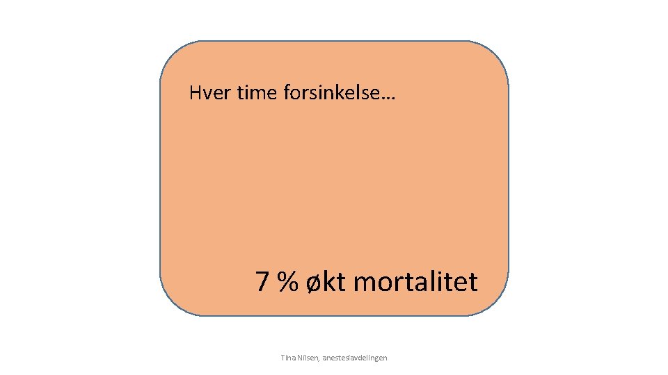 Hver time forsinkelse… 7 % økt mortalitet Tina Nilsen, anestesiavdelingen 