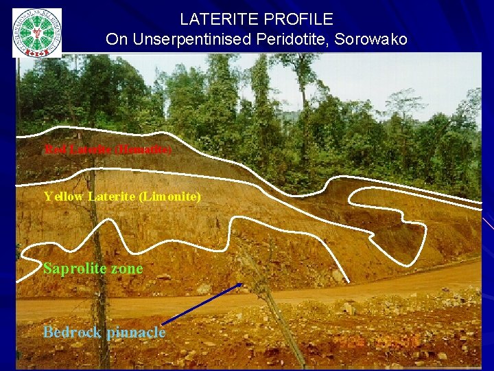 LATERITE PROFILE On Unserpentinised Peridotite, Sorowako Red Laterite (Hematite) Yellow Laterite (Limonite) Saprolite zone