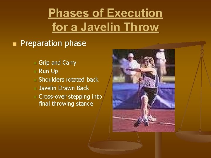 Phases of Execution for a Javelin Throw n Preparation phase n n n Grip