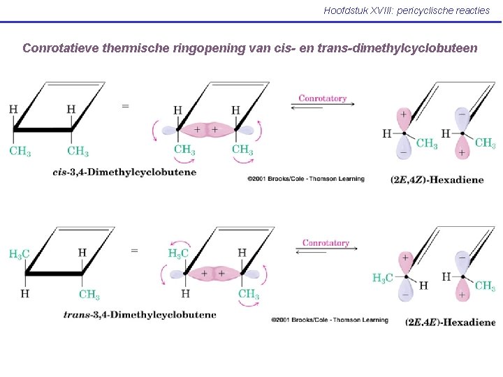 Hoofdstuk XVIII: pericyclische reacties Conrotatieve thermische ringopening van cis- en trans-dimethylcyclobuteen 