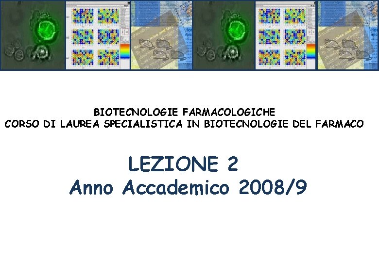 BIOTECNOLOGIE FARMACOLOGICHE CORSO DI LAUREA SPECIALISTICA IN BIOTECNOLOGIE DEL FARMACO LEZIONE 2 Anno Accademico