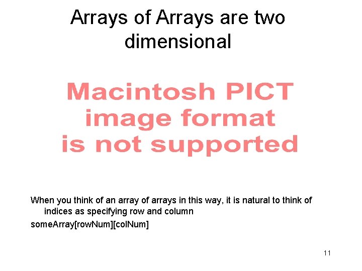 Arrays of Arrays are two dimensional When you think of an array of arrays