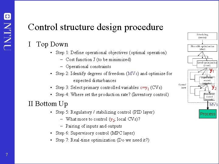 Control structure design procedure I Top Down • Step 1: Define operational objectives (optimal