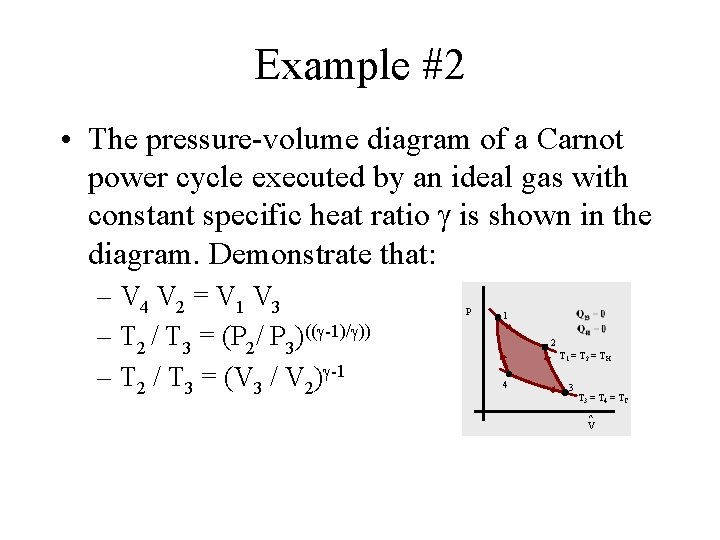 Example #2 • The pressure-volume diagram of a Carnot power cycle executed by an