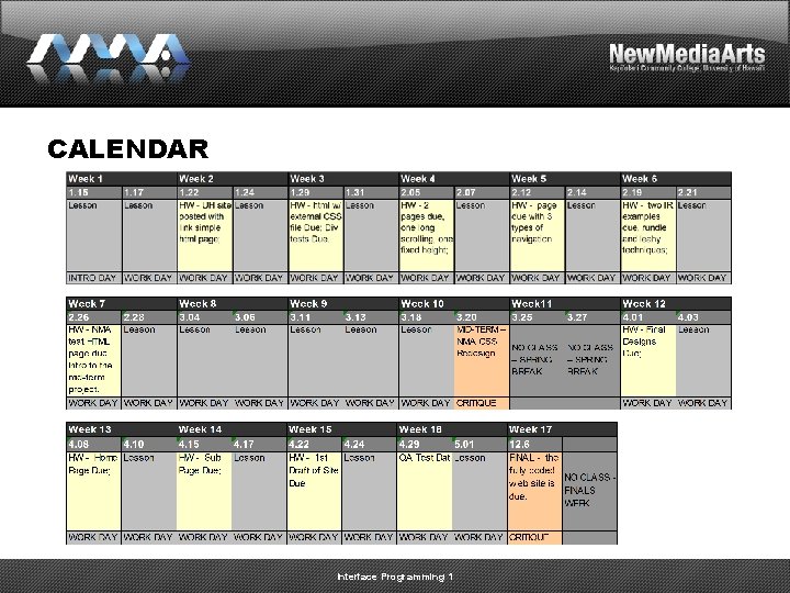 CALENDAR Interface Programming 1 