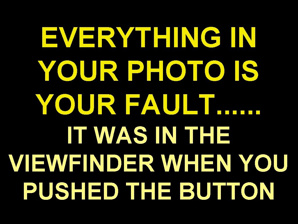 EVERYTHING IN YOUR PHOTO IS YOUR FAULT. . . IT WAS IN THE VIEWFINDER