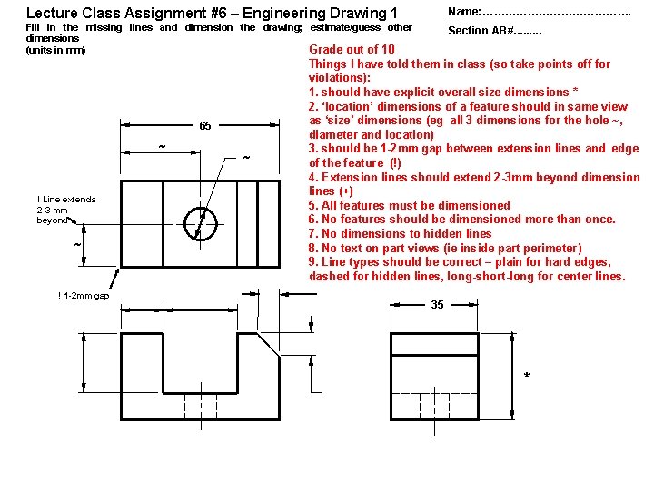 Lecture Class Assignment #6 – Engineering Drawing 1 Name: …………………. Fill in the missing