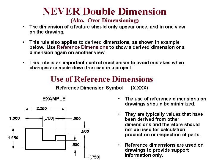 NEVER Double Dimension (Aka. Over Dimensioning) • The dimension of a feature should only