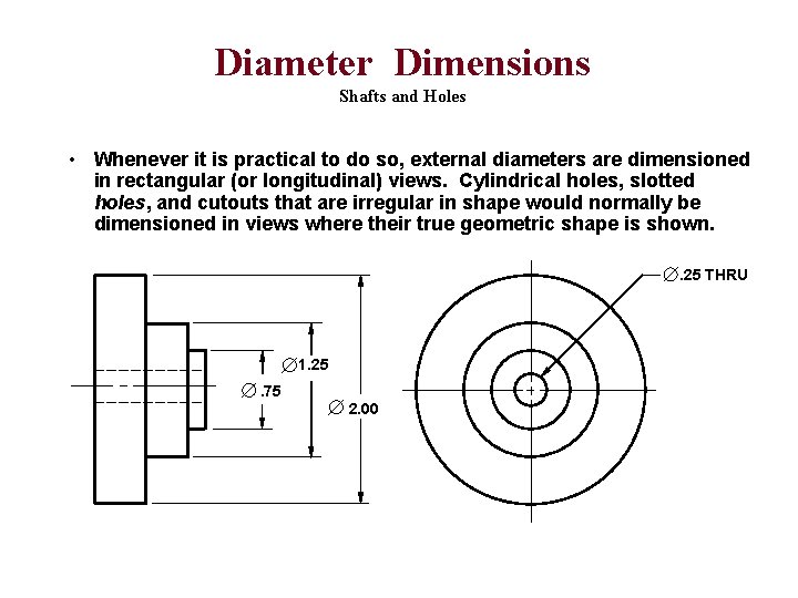 Diameter Dimensions Shafts and Holes • Whenever it is practical to do so, external