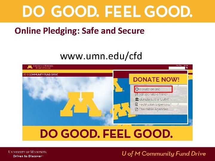 Online Pledging: Safe and Secure www. umn. edu/cfd Online Pledging: Safe and Secure www. umn. edu/cfd