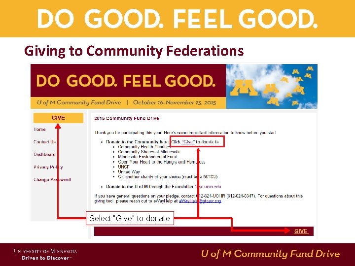 Giving to Community Federations Select “Give” to donate Giving to Community Federations Select “Give” to donate