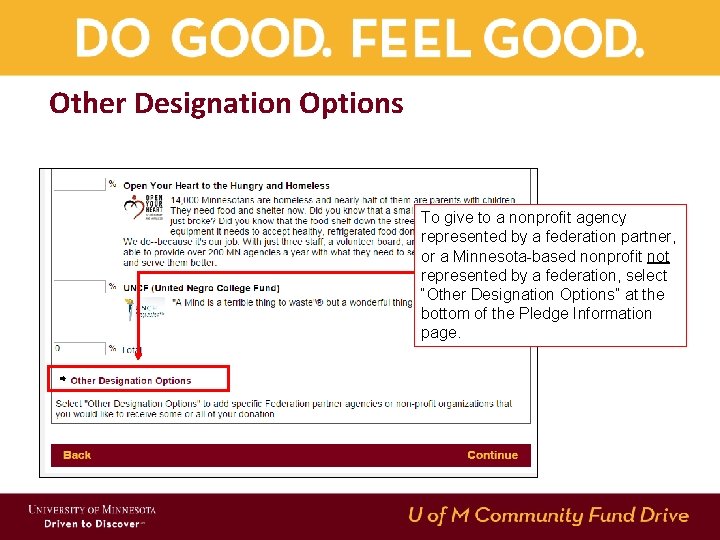 Other Designation Options To give to a nonprofit agency represented by a federation partner, Other Designation Options To give to a nonprofit agency represented by a federation partner,