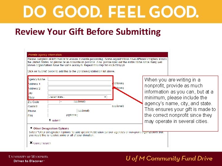 Review Your Gift Before Submitting When you are writing in a nonprofit, provide as Review Your Gift Before Submitting When you are writing in a nonprofit, provide as