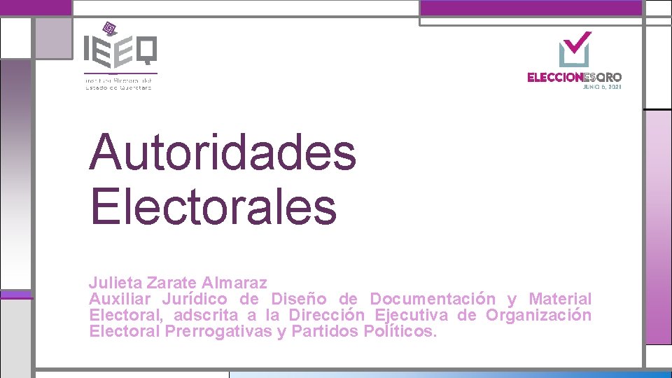 Autoridades Electorales Julieta Zarate Almaraz Auxiliar Jurídico de Diseño de Documentación y Material Electoral,