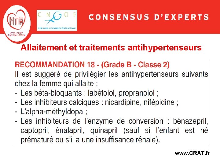 Allaitement et traitements antihypertenseurs www. CRAT. fr Allaitement et traitements antihypertenseurs www. CRAT. fr