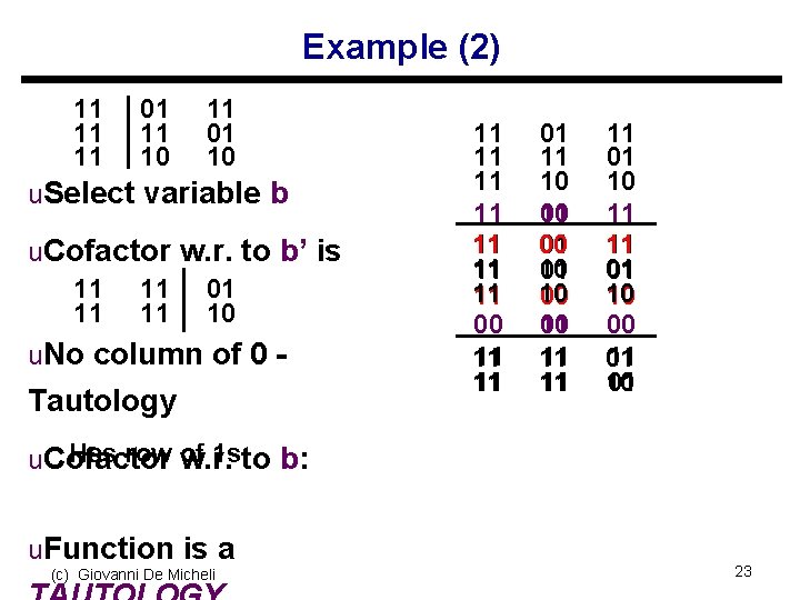 Example (2) 11 11 11 01 11 10 11 01 10 u. Select variable