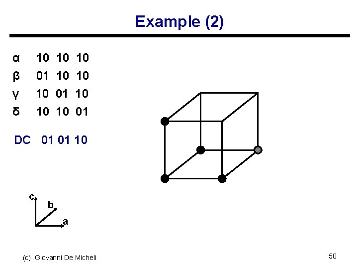 Example (2) α β γ δ 10 01 10 10 01 DC 01 01