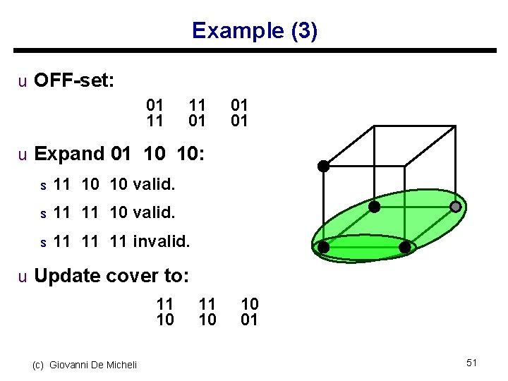 Example (3) u OFF-set: 01 11 11 01 01 01 u Expand 01 10