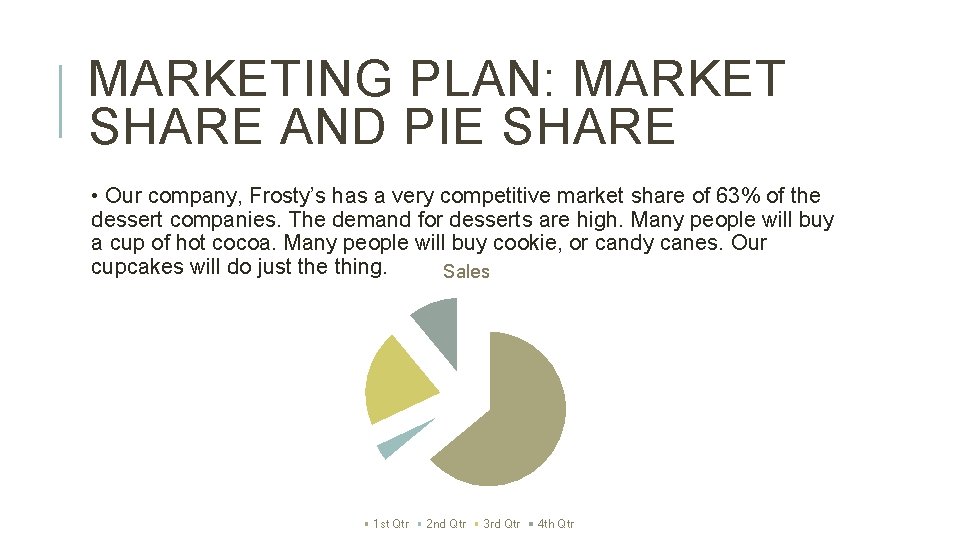 MARKETING PLAN: MARKET SHARE AND PIE SHARE • Our company, Frosty’s has a very