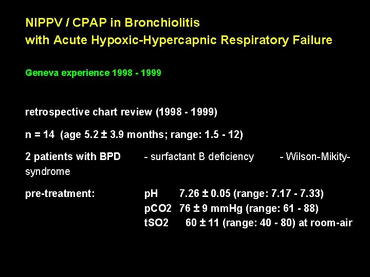 NIPPV / CPAP in Bronchiolitis with Acute Hypoxic-Hypercapnic Respiratory Failure Geneva experience 1998 -