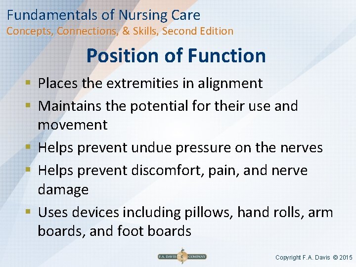 Fundamentals of Nursing Care Concepts, Connections, & Skills, Second Edition Position of Function §