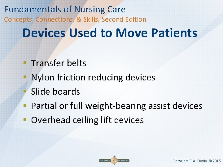 Fundamentals of Nursing Care Concepts, Connections, & Skills, Second Edition Devices Used to Move