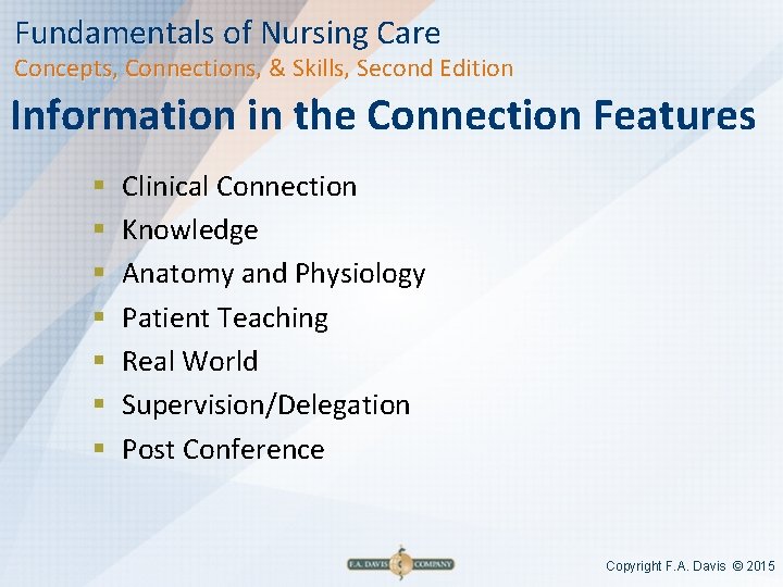 Fundamentals of Nursing Care Concepts, Connections, & Skills, Second Edition Information in the Connection