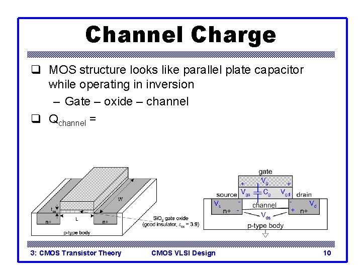 Channel Charge q MOS structure looks like parallel plate capacitor while operating in inversion