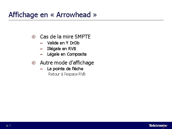 Affichage en « Arrowhead » Cas de la mire SMPTE – – – Valide