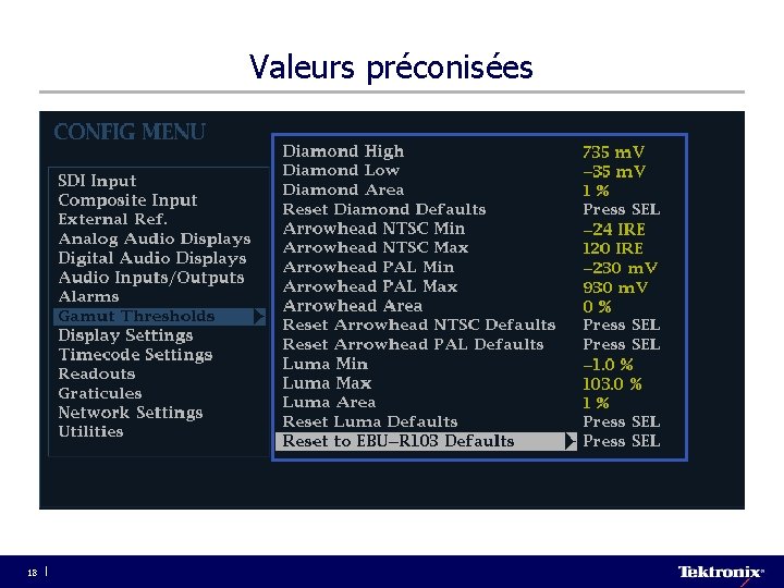 Valeurs préconisées 18 