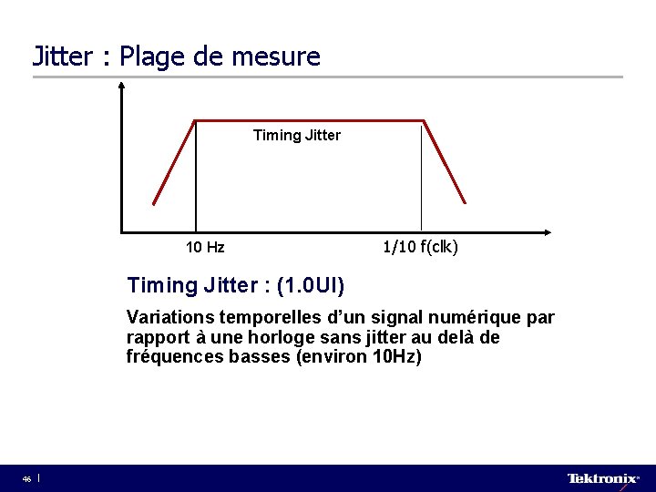 Jitter : Plage de mesure Timing Jitter 10 Hz 1/10 f(clk) Timing Jitter :